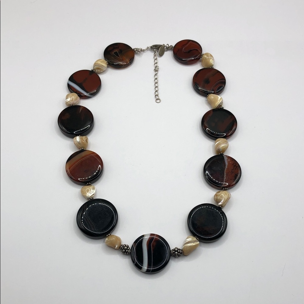 Donna Dressler Banded Agate Stone MoP Bead Sterling Silver 925 Necklace Boho